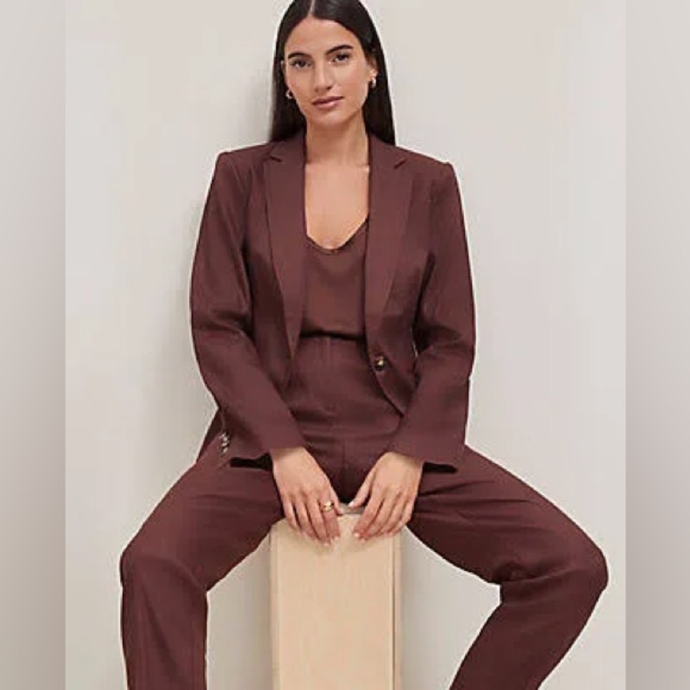 Ann Taylor Brown Linen Blend Pantsuit Sz 14